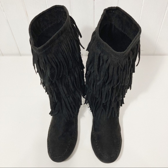 Arizona Jeans Black Suede Tiva Fringe Boots Sise 9M - Picture 8 of 14